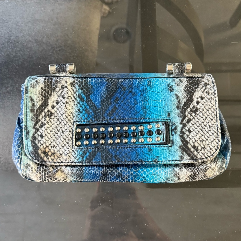 Bebe Blue and Black Clutch with Snakeskin Texture